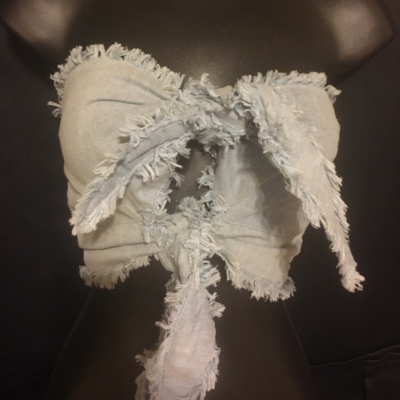 Denim Tie Front Crop Top/Tube Top - Picture 1 of 4